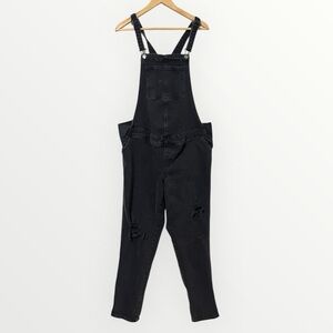Old Navy Maternity Side Panel OG Straight Distressed Black Jean Overalls 14 Long